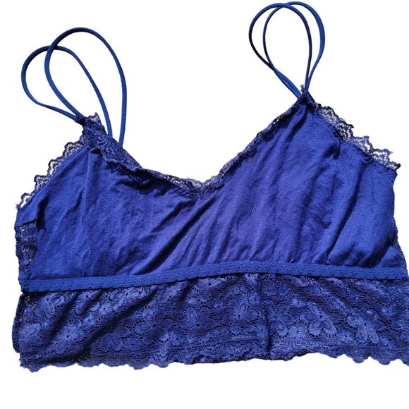 Bralette Lace Floral Spaghetti Straps V Neck Two Blue Red Womans Size Medium - Picture 12 of 13